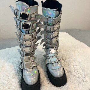 Demonia Dammed 318 Holographic Platform Boots